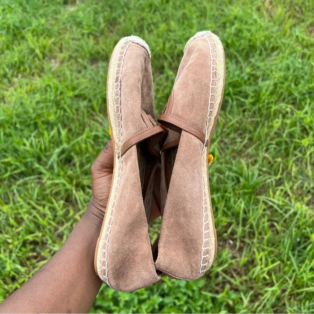 Tory Burch Sidney Suede Espadrille Flats Women’s‎ 8.5 Brown Tan Slip-on Shoes
